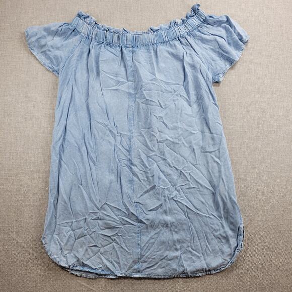 Style Envy Women Dress Size S Blue Chambray Off The Shoulder Floral Embroidered - Picture 3 of 9